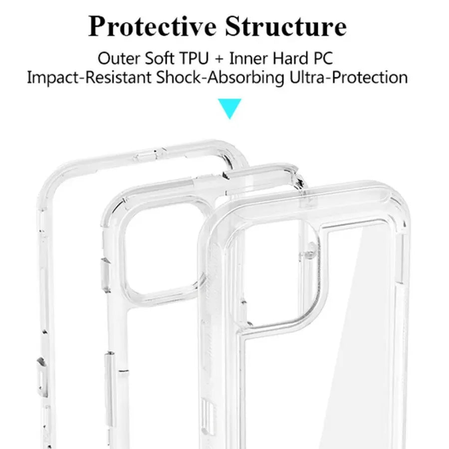 For iPhone 16 15 14 13 12 11 Pro Max XS XR 8 7 Plus 3 IN 1 Clear Heavy Shockproof Phone Case Hybrid PC+TPU Cover With Belt Clip - Firu Total Sales