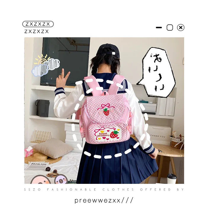 Pink Girl Embroidery Strawberry Children's Schoolbag Student Birthday Gift 2026 New Japanese Cartoon Pink Backpack Book Bags