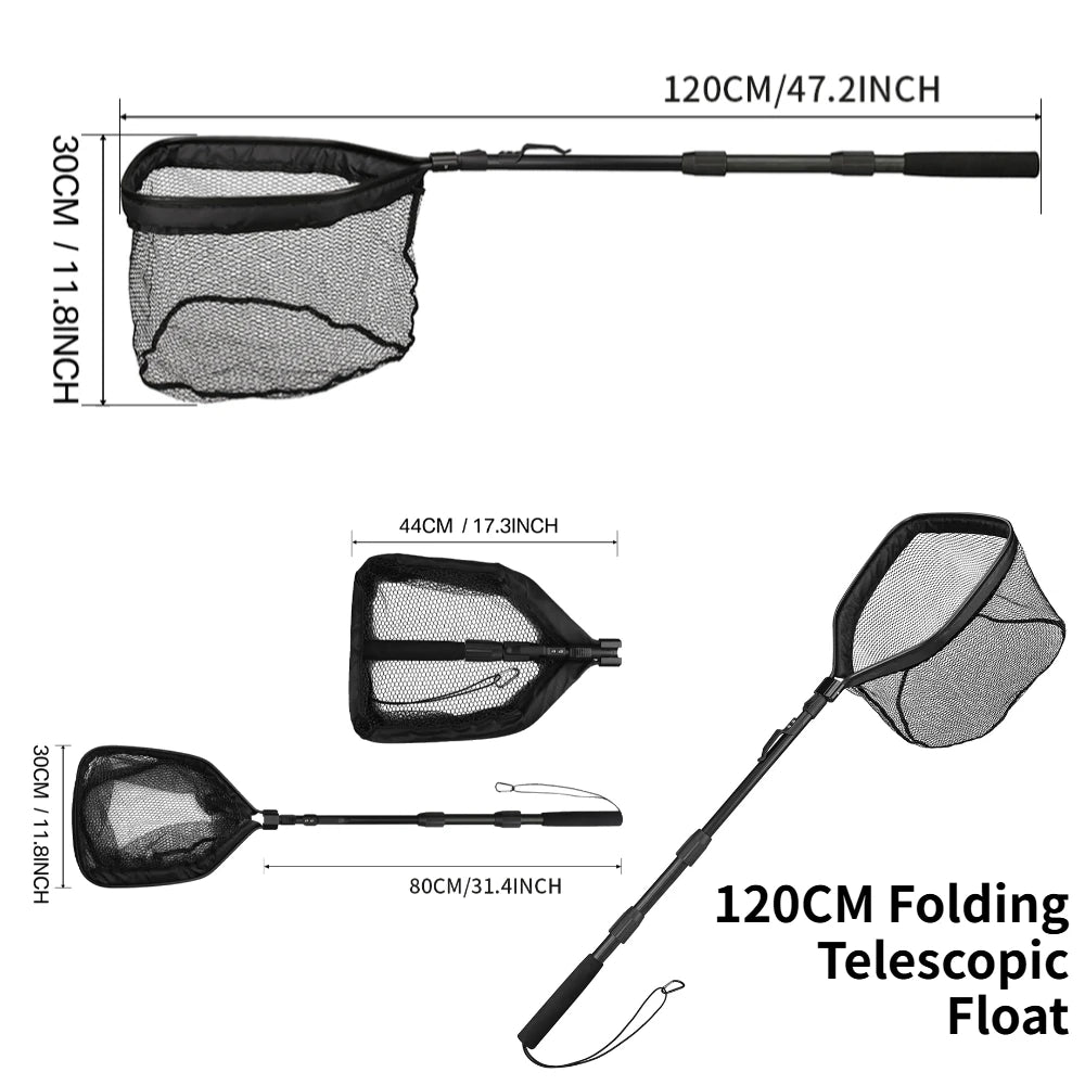 Collapsible Fishing Landing Net with Telescoping Pole Handle Extend to 190cm 100cm 80cm Fishing Net For Saltwater Freshwater