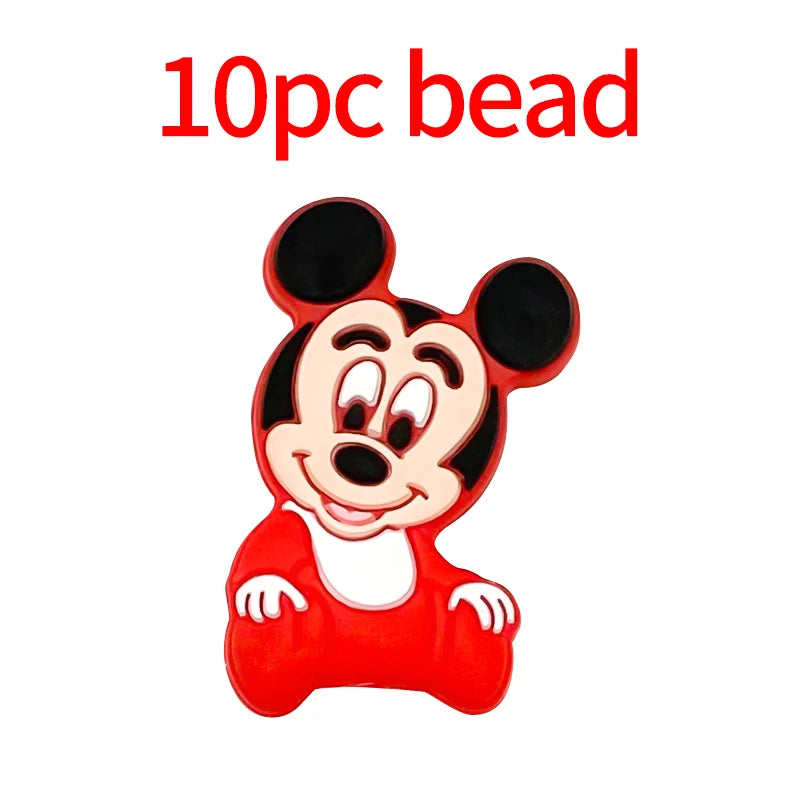 1/3/10pcs Silicone Mickey Teething Beads Food Grade Cartoon Shape Baby Teethers Toys DIY Pacifier Clips Chain Accessories