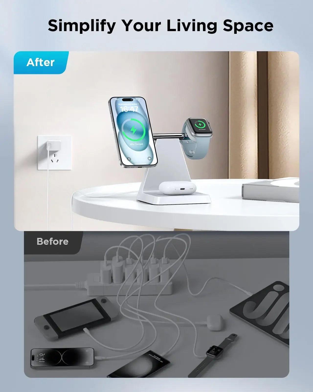 Magnetic Wireless Charger for iPhone -3-in-1 Magnetic Safe Charging Station for Various Apple Devices