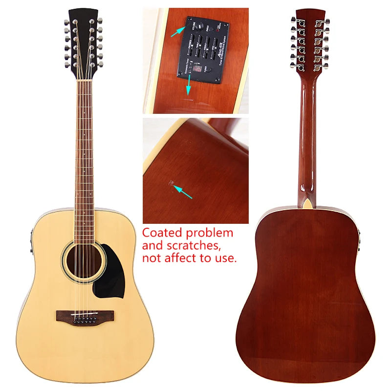 Guitarra Acústica de 12 Cuerdas 41" | Madera Spruce | Diseño Folk | Negro y Natural 🎸