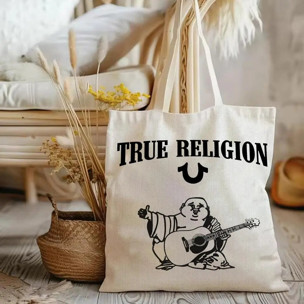 T-True Religion Storage Bags Canvas Tote Bag Double-Sided Print Fashion Shoulder Shopping Bag Gift Handbags