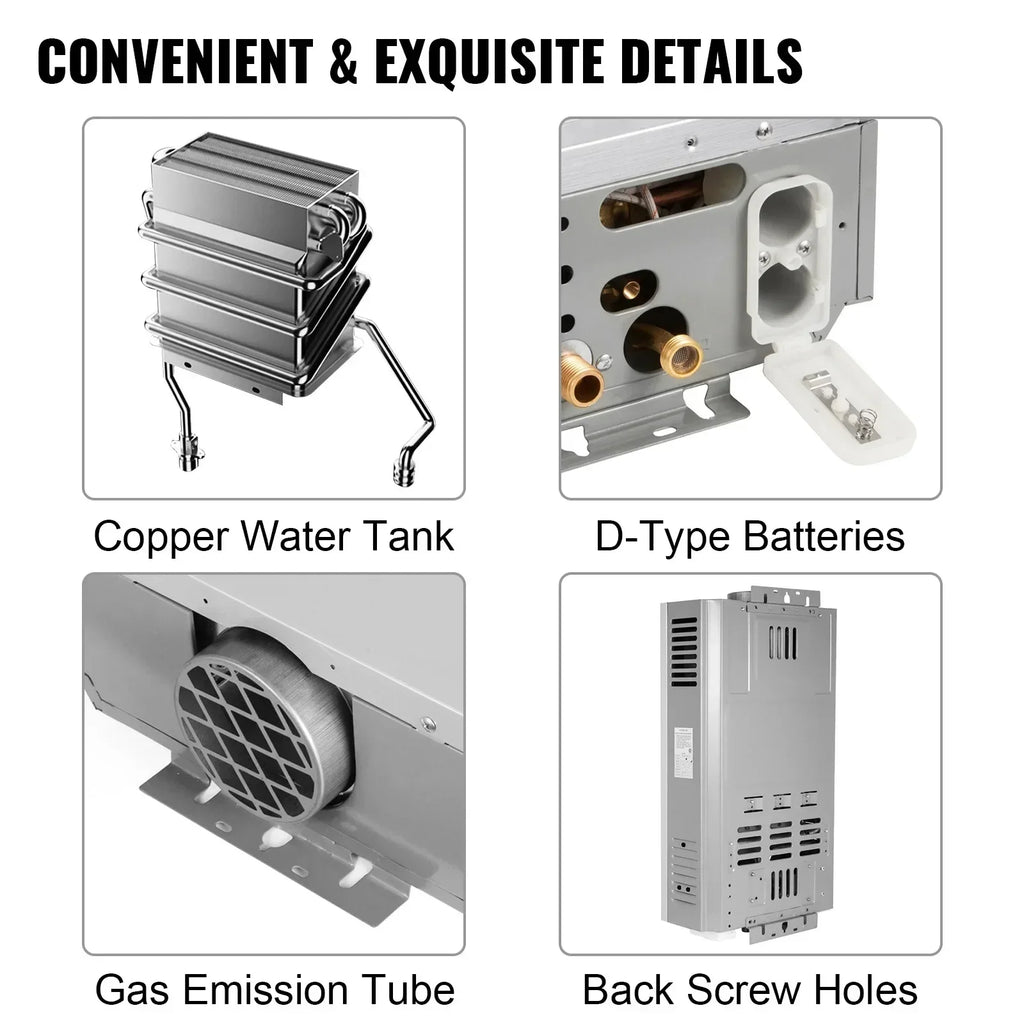 VEVOR 6L 8L 10L 12L 16L 18L LPG Portable Instand Water Heater Propane Gas LPG Wall-Mounted Tankless Water Heater Digital Display