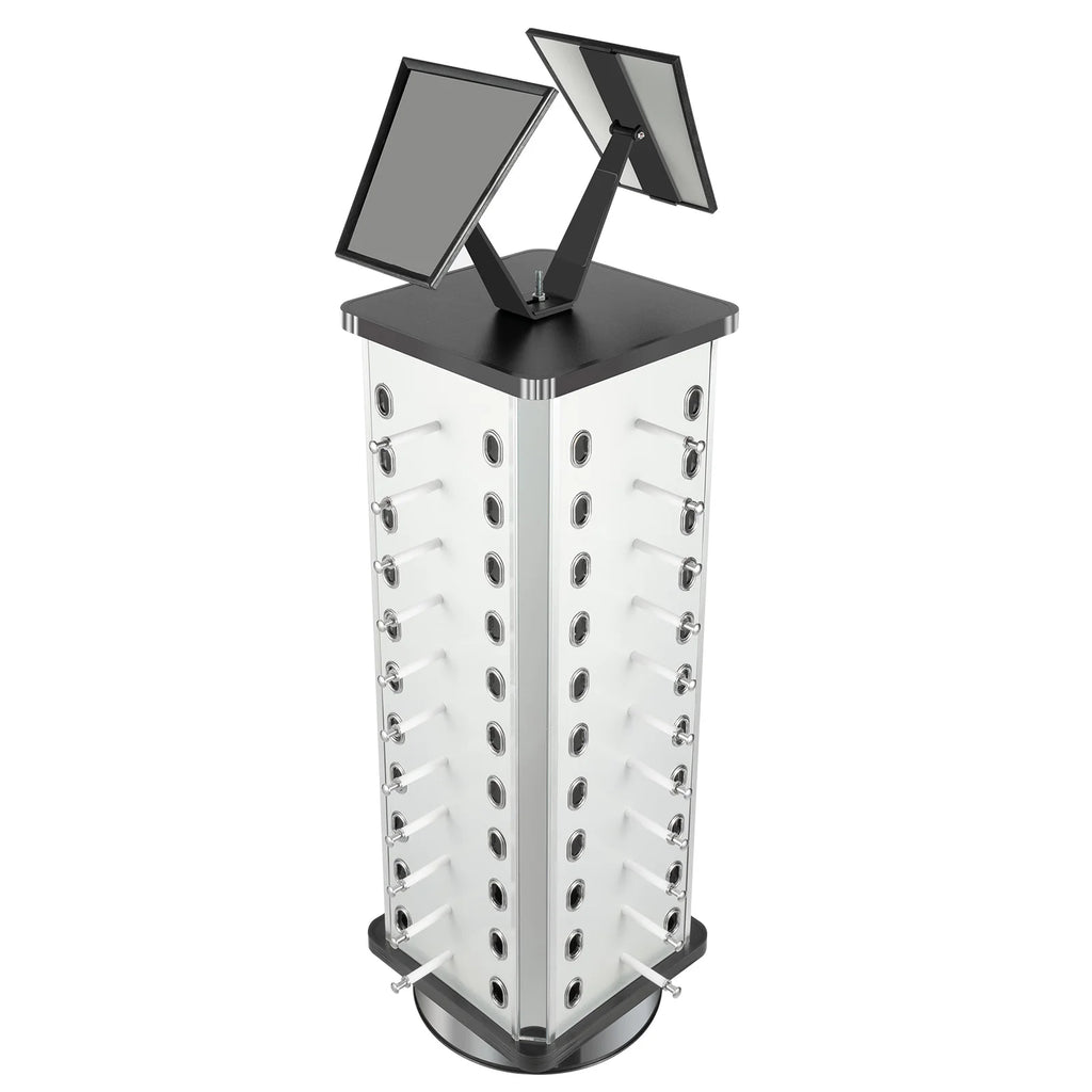 44 Pairs Rotating Eyeglasses Display Stand with 2 Mirrors 86cm Large Capacity Freestanding Sunglass Holder for Shops