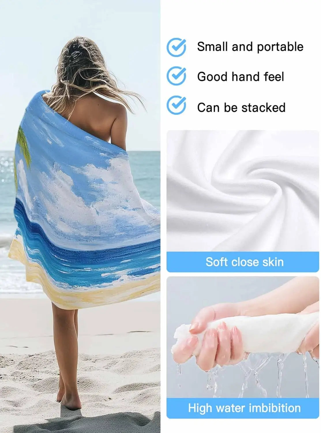 Toalla de Playa Microfibra Diseño Océano - Sin Arena, Secado Rápido Hombre y Mujer