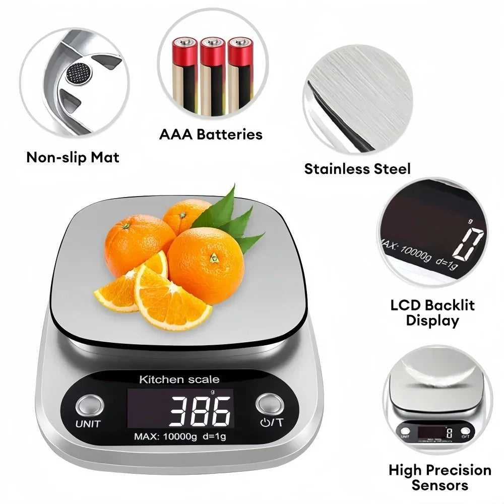 Digital Kitchen Scale 10kg/1g | LCD High Precision | Coffee Baking Jewelry Portable