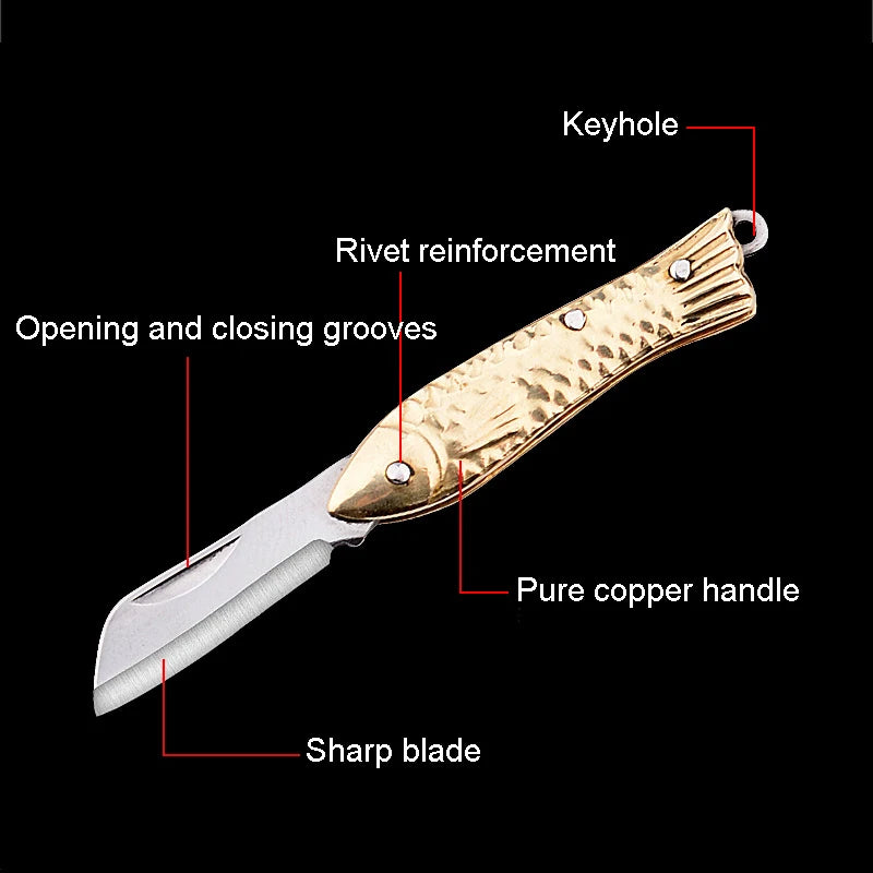 Brass Mini Knife Sharp Pocket Knife Exquisite Folding Knife Portable Keychain Pendant Gifts Accessories