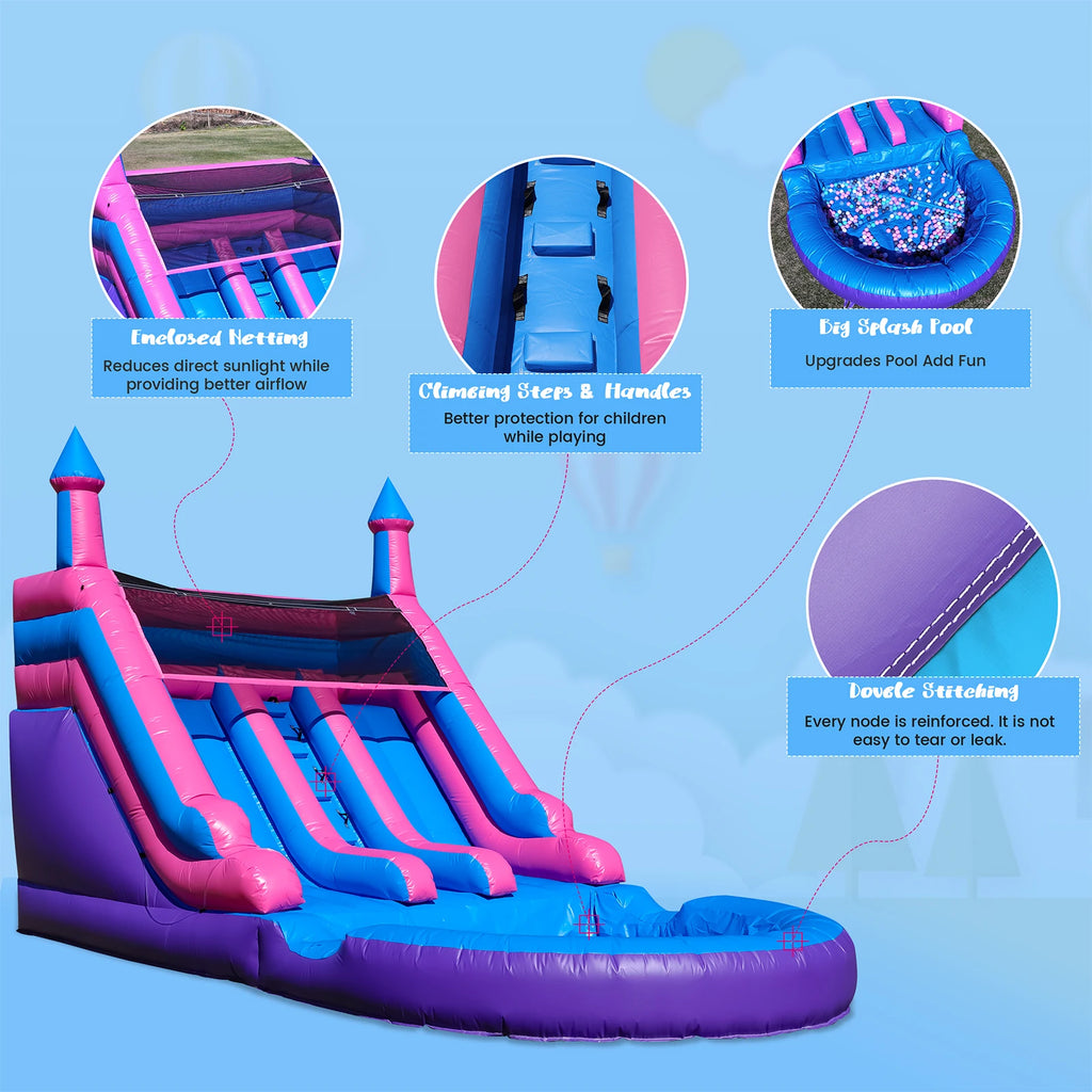 Tobogán Doble Inflable Comercial 6.4m con Piscina | PVC | Parque Infantil 🎉 - Firu Total Sales