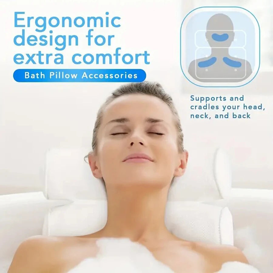 1 spa bathtub pillow with anti-slip suction cups for neck and back support, bathtub/bathroom accessory