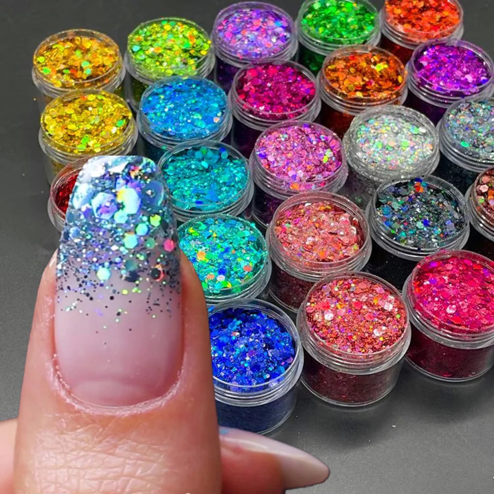 24 Colors Holographic Chunky Glitter 24 Colors Total Laser Nail Glitter Flakes Chunky Holographic Laser Nail Glitter 2030