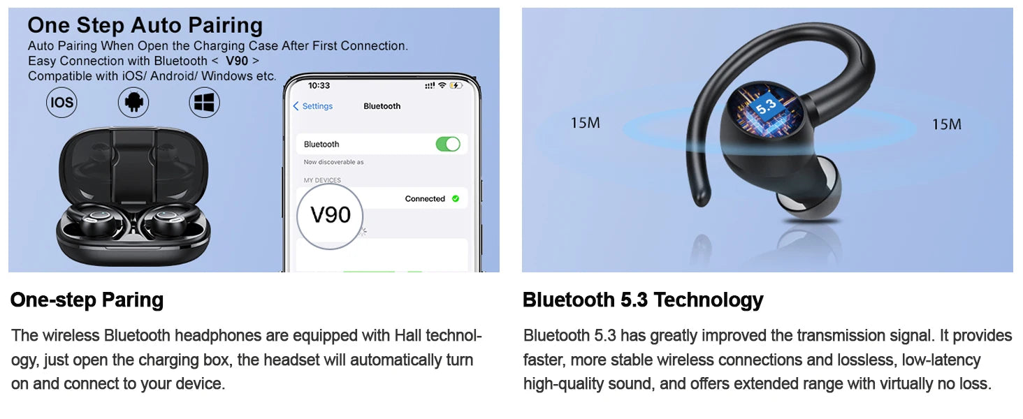 Auriculares Inalámbricos Btootos Sport | 48H | IP7 Impermeable | Mic HD | Bluetooth 5.3 | Running - Firu Total Sales