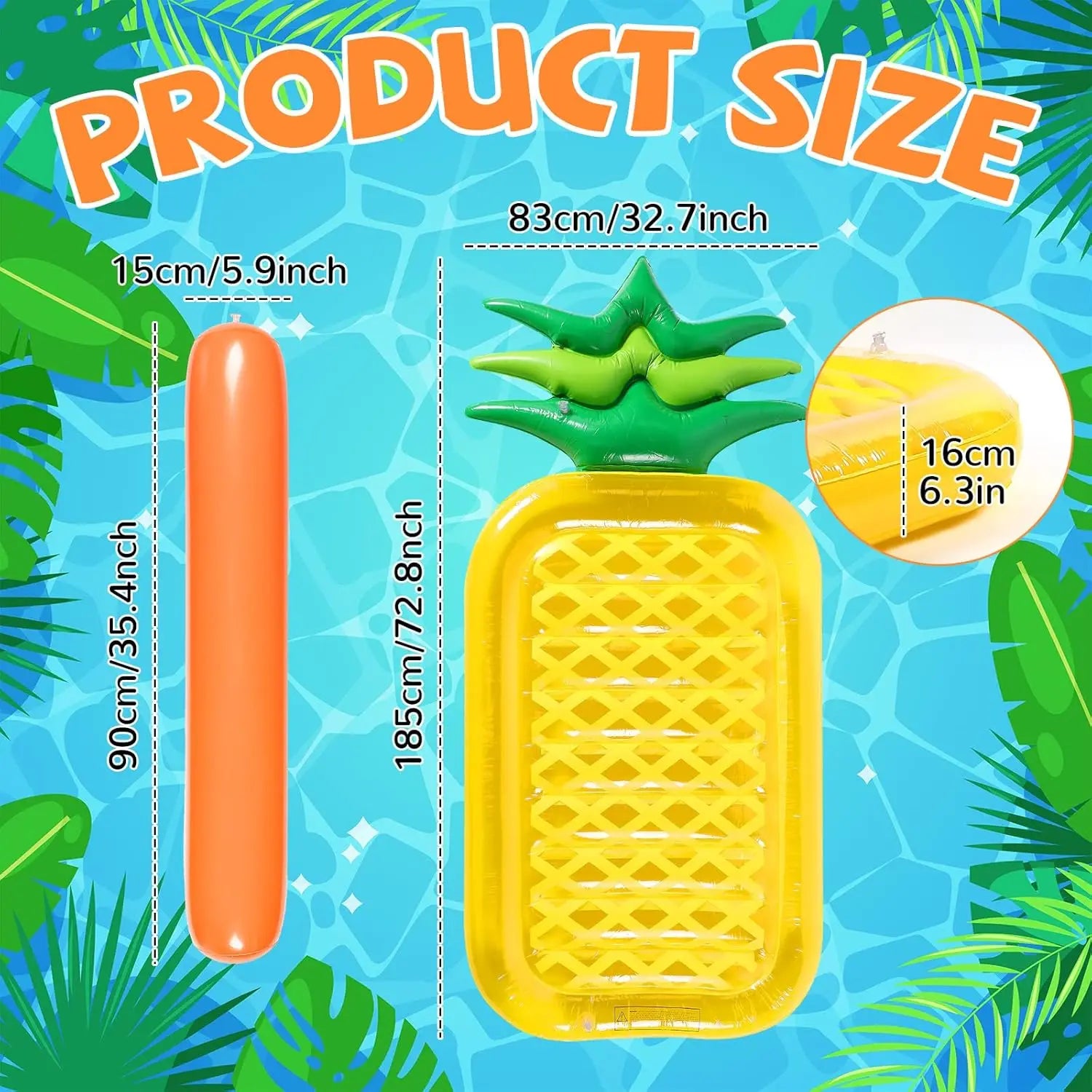 10 Pcs Inflatable Pool Floats Include 3 Swim Tubes Rings 6 Large Inflatable Pool Noodles and Pineapple Pool Raft Floats for Swim