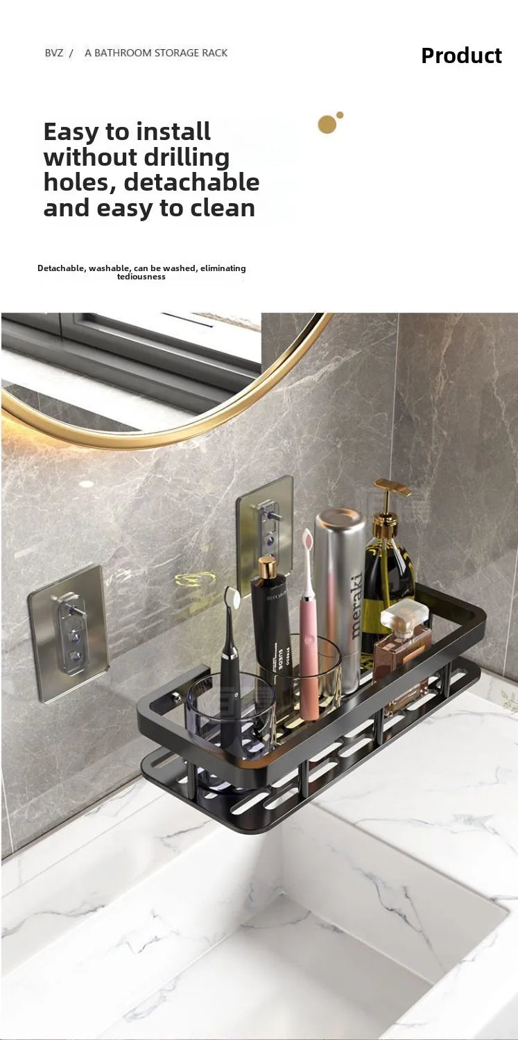 Adjustable Shower Shelf No Drilling – Aluminum Bathroom Organizer for Bath, Vanity or Tub | Holds 20 lbs