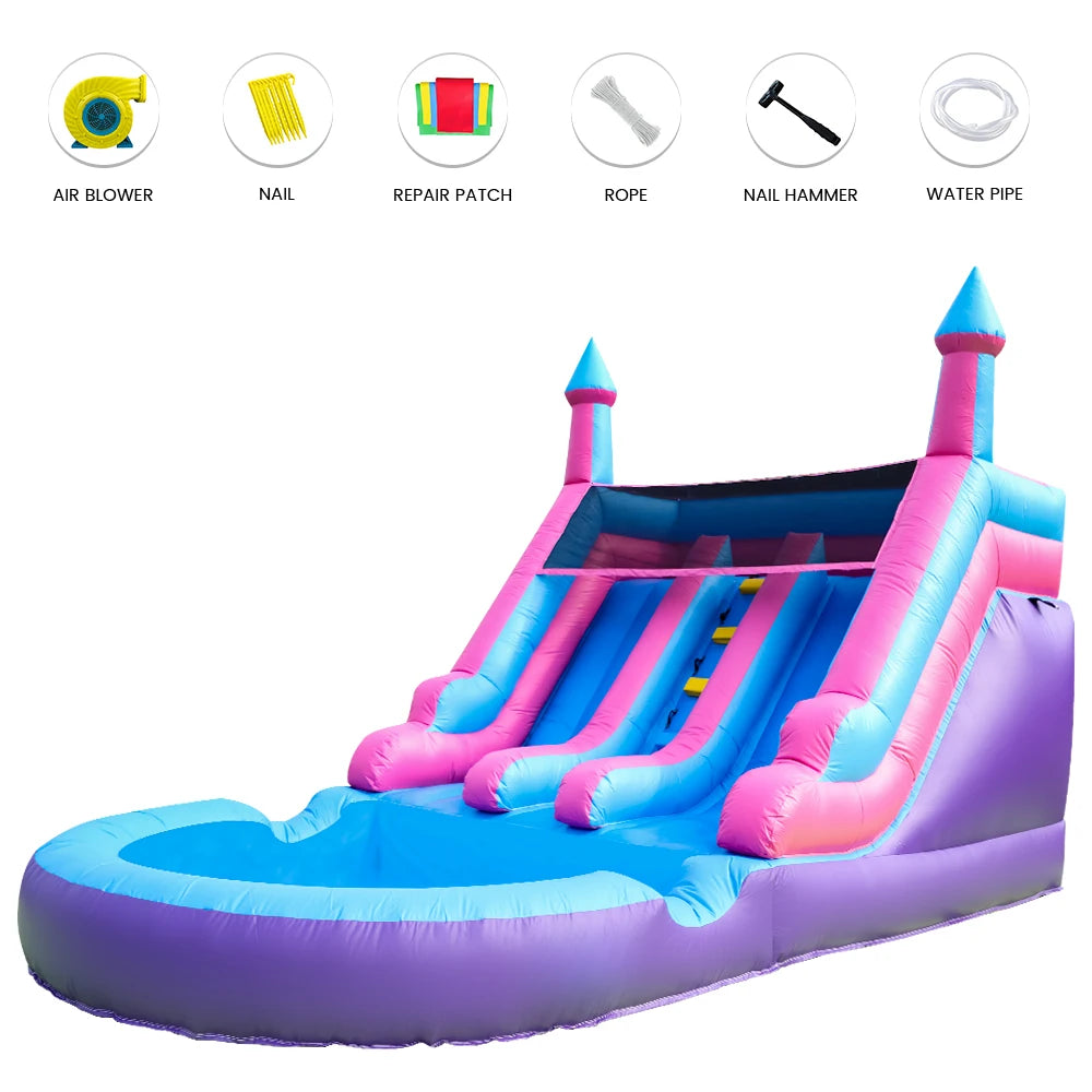 Tobogán Doble Inflable Comercial 6.4m con Piscina | PVC | Parque Infantil 🎉 - Firu Total Sales