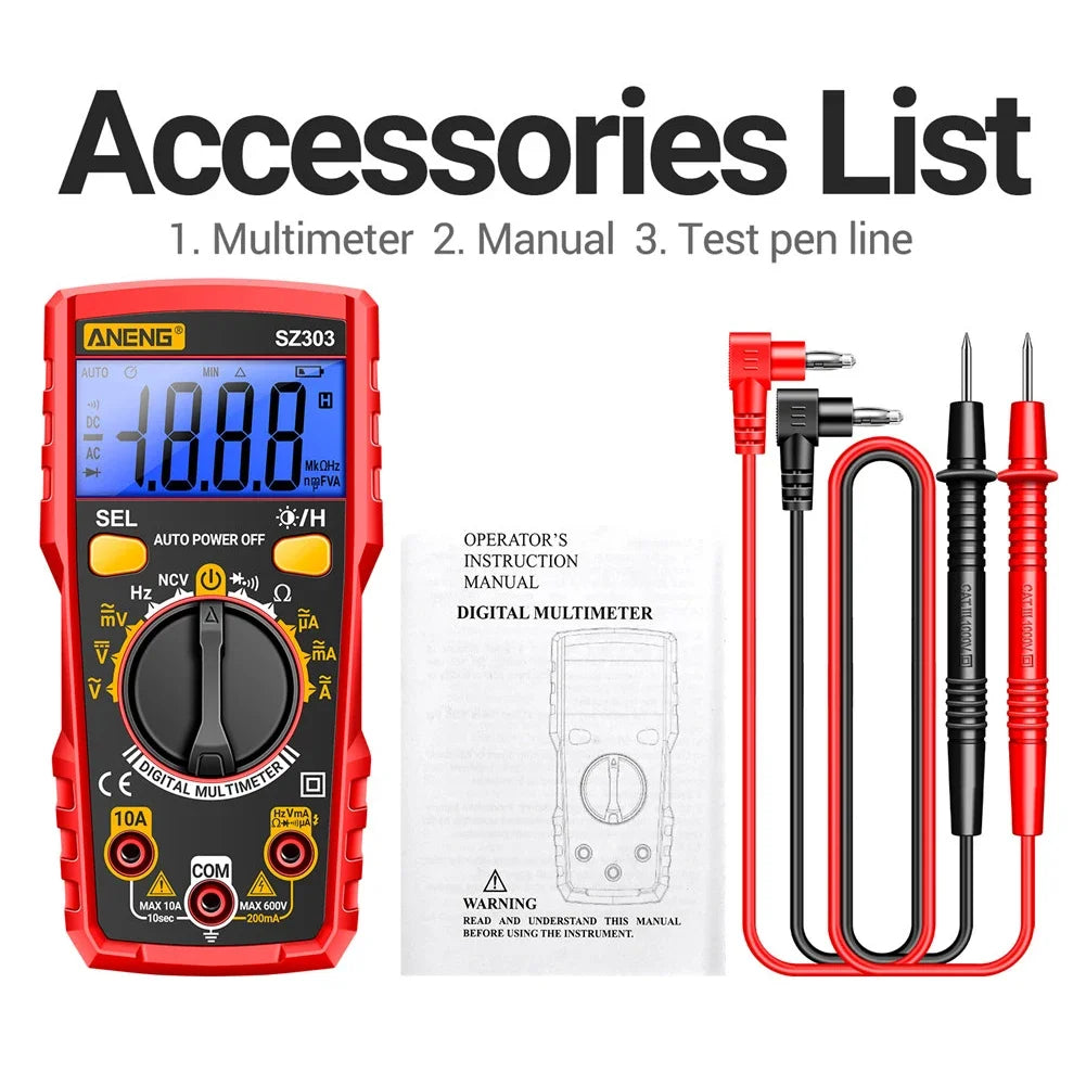 ANENG SZ308 Digital Multimeter AC/DC Current Meter Voltage Resistance Meter Electrician LCD Backlight Ohm Square Wave Test