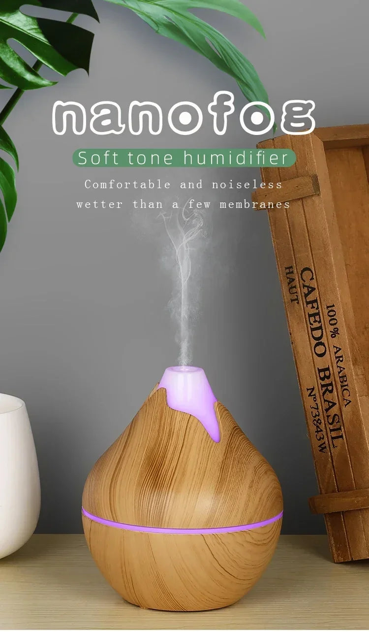 Difusor Aromaterapia 350ml Veta de Madera | Control Remoto | LED 7 Colores 🌿