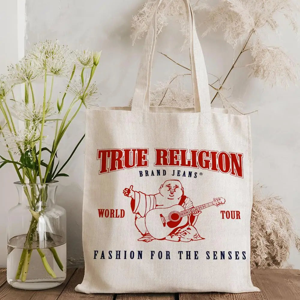 T-True Religion Storage Bags Canvas Tote Bag Double-Sided Print Fashion Shoulder Shopping Bag Gift Handbags