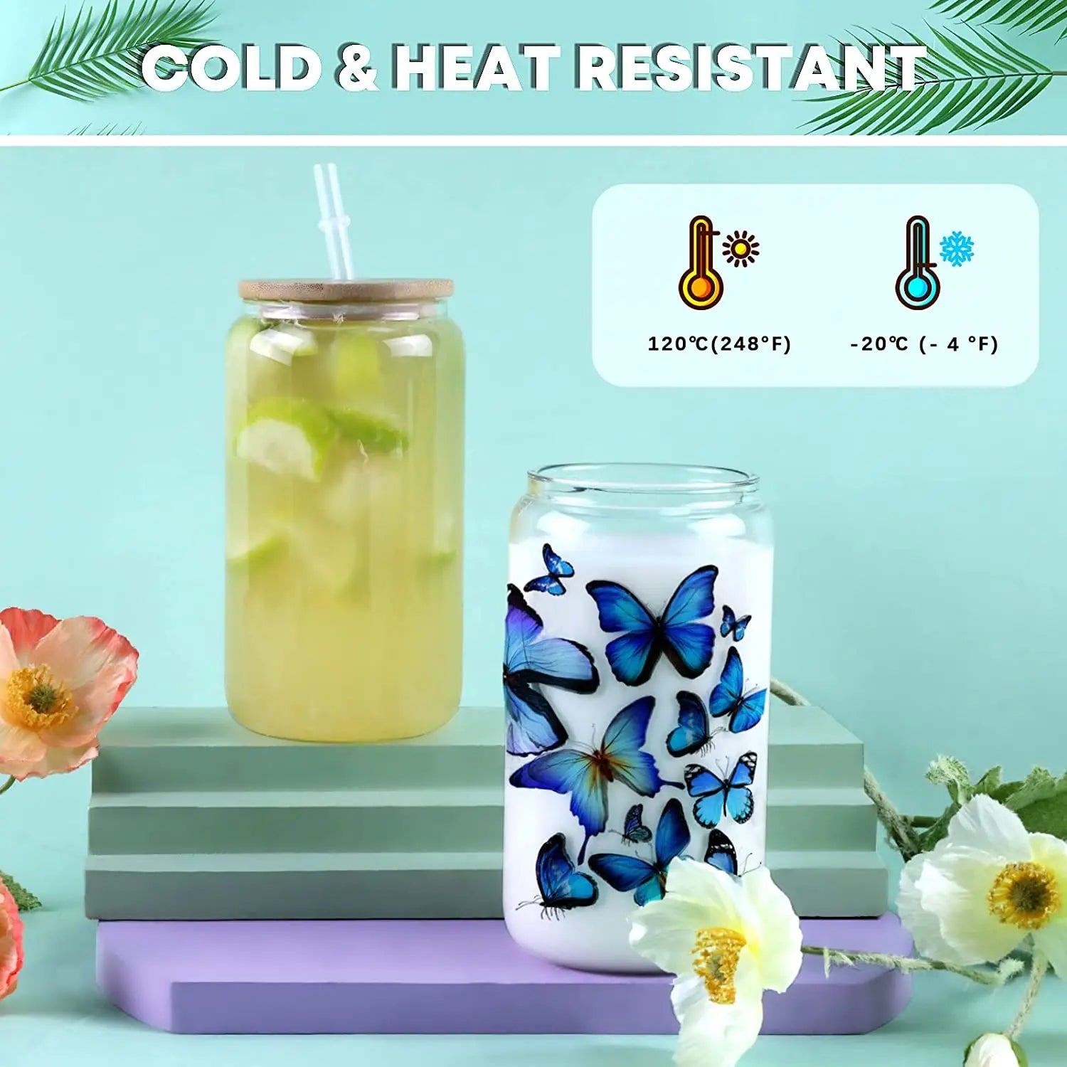 HTVRONT 8-24 Pack Frosted Sublimation Glass With Bamboo Lid Cups With Straws 16OZ Tumbler for Beer, Juice, Soda, Iced Coffee