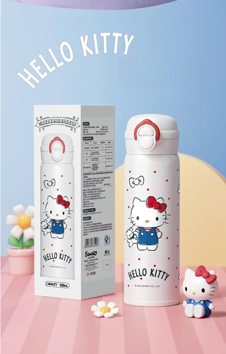 X&W 500ML for Sanrio My Melody Thermos Cups Cartoon Stainless Steel Vacuum Flask Student Cute Insulated Water Bottles Kids Cup