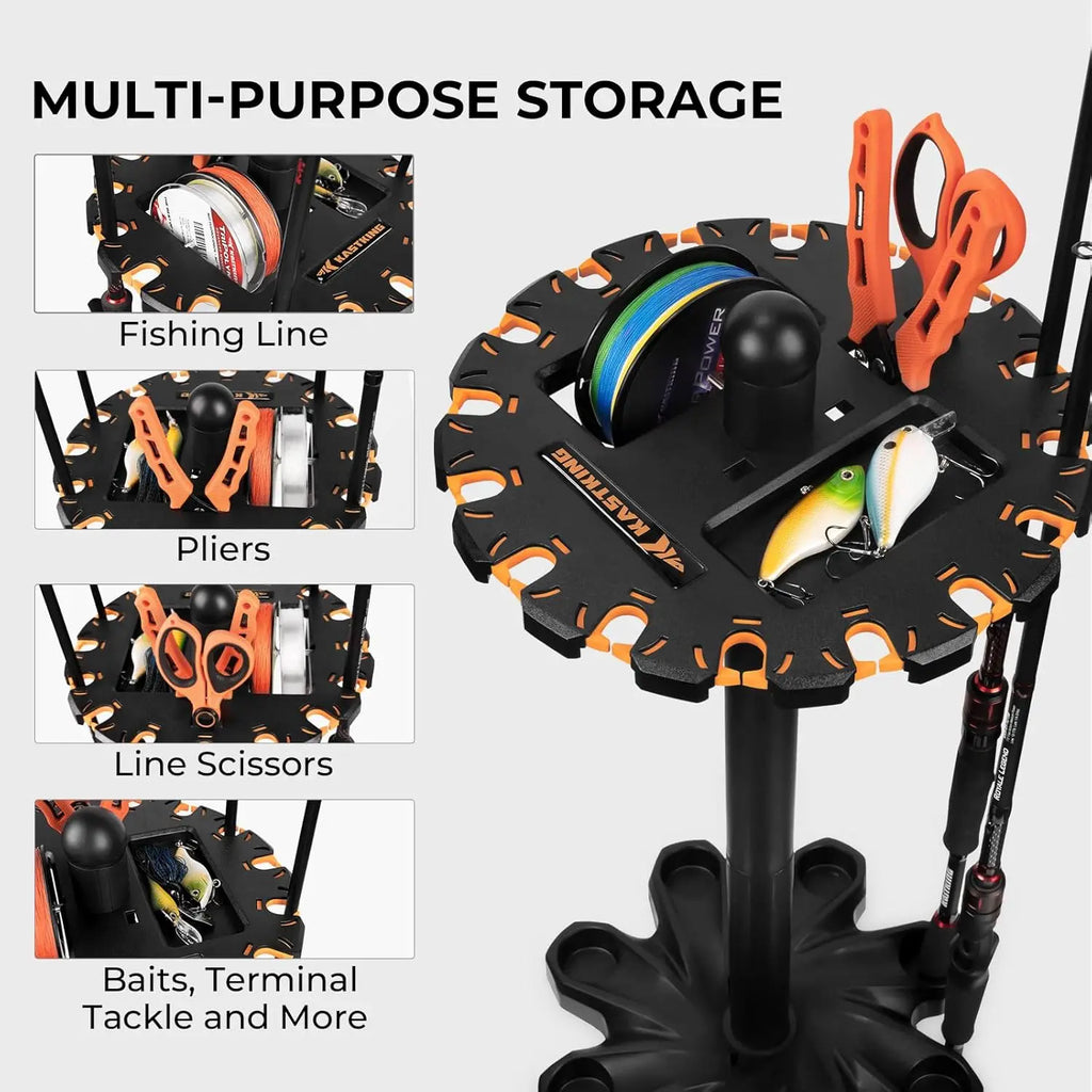 Rotating Fishing Rod Holder for Garage,Floor Rack Holds Up to 16 Rods & Combos,Space-Saving Pole Organizer with Foam,Durable ABS