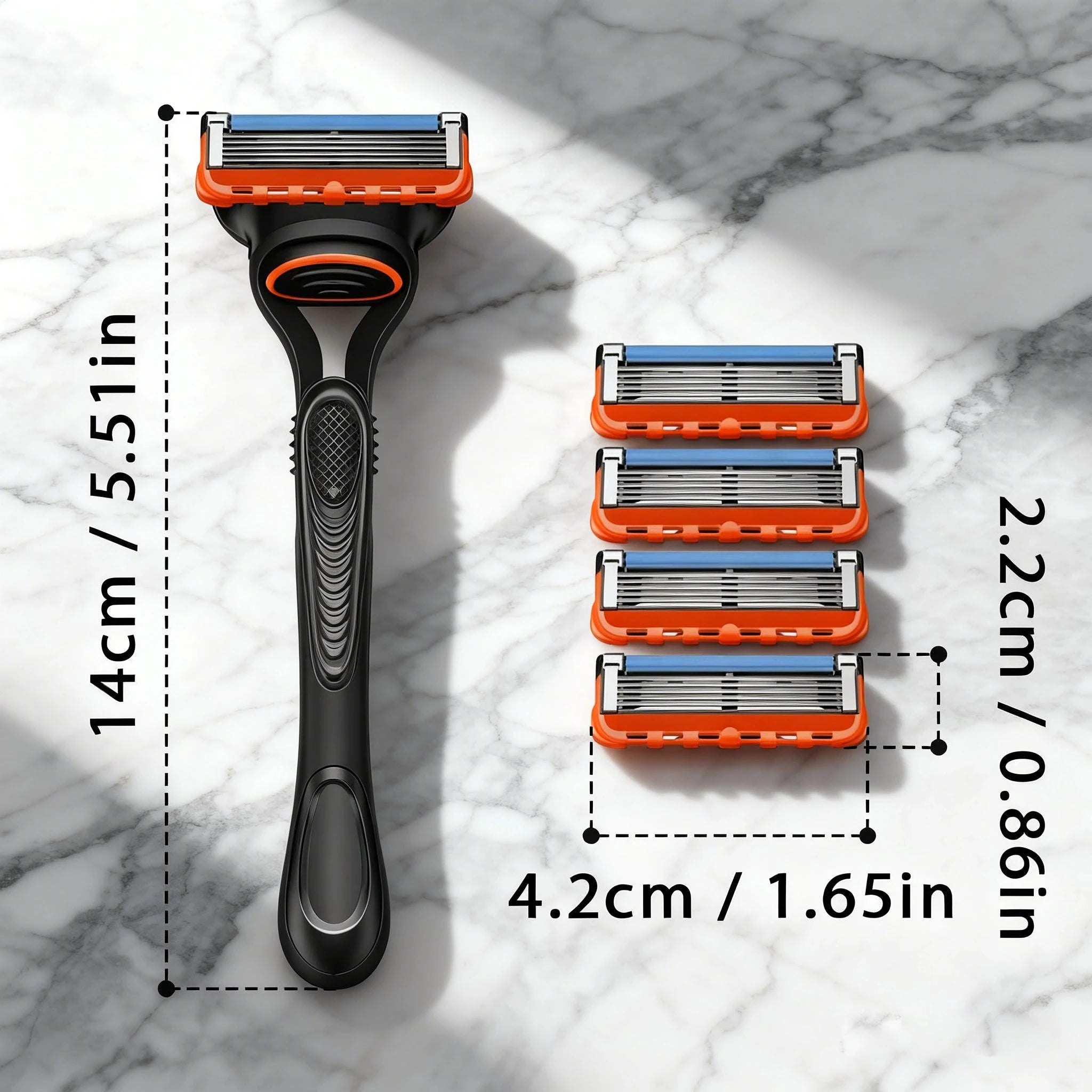 Men's 5-Blade Manual Safety Razor Features 6 layers of stainless steel blades With ergonomic metal handle Includes 4-24 Heads