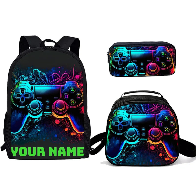 Cartoon Popular games console pad 3D Print 3pcs/Set Student School Bags Laptop Daypack Backpack Crossbody Lunch bag Pencil Case