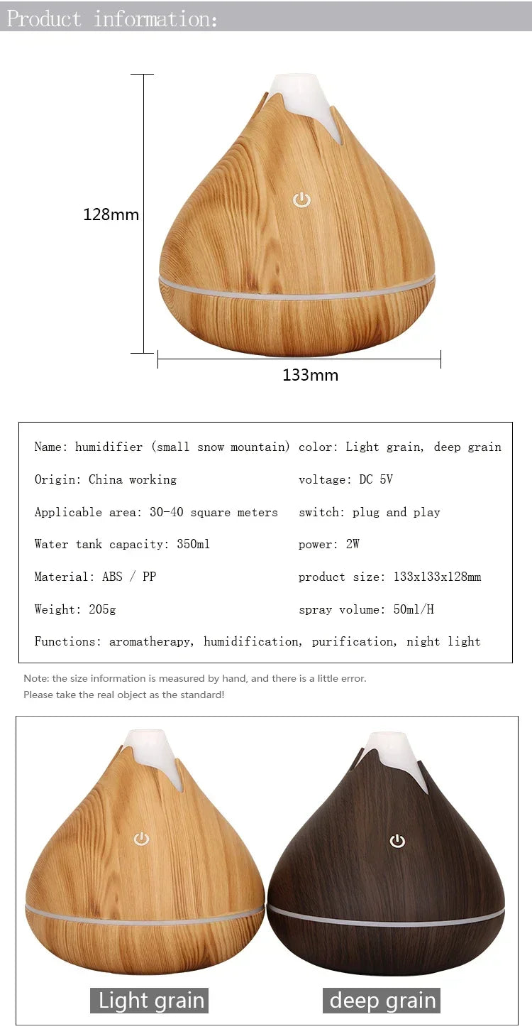 Difusor Aromaterapia 350ml Veta de Madera | Control Remoto | LED 7 Colores 🌿