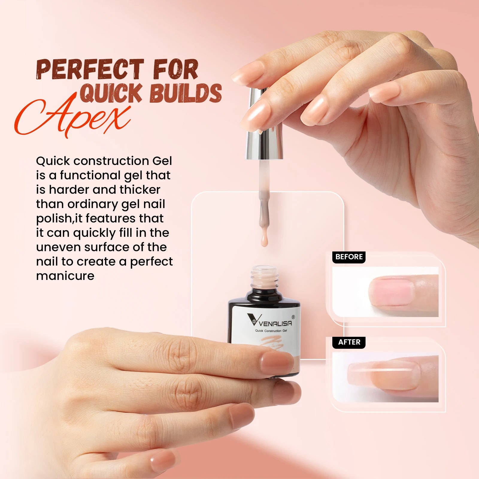 Gel de Construcción Rápida VENALISA 7.5ml | Semitransparente Jelly | Nude Rosa UV/LED 💅 - Firu Total Sales