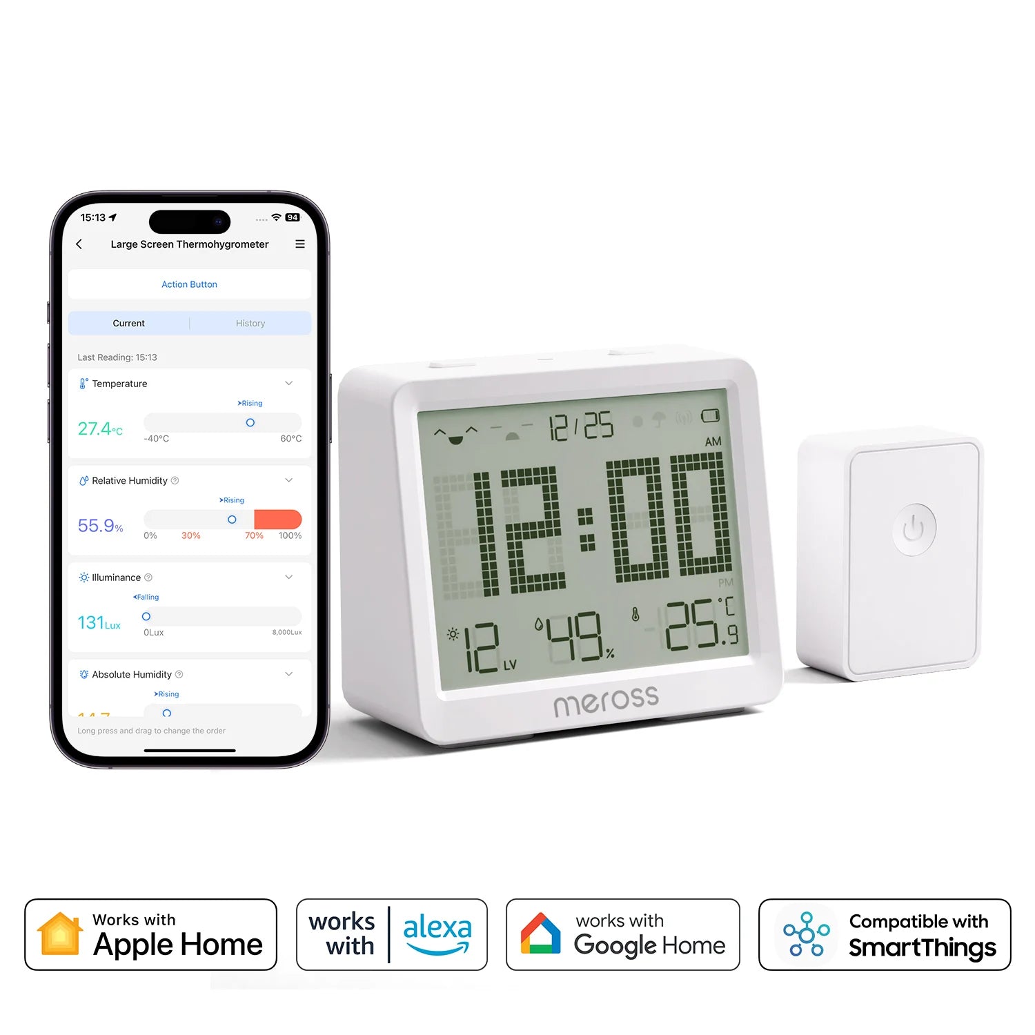 Meross Matter Temperature Humidity Sensor MS130 Hygrometer Thermometer Smart Home Backlight Smart Life Support Alexa