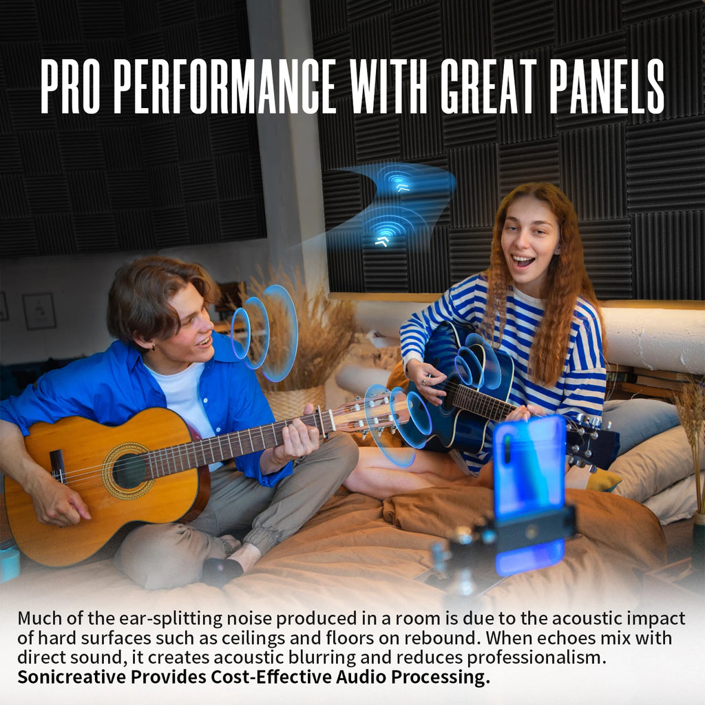52 Pack Cheap Acoustic Foam Panels 1 X 12 X 12 Inches Large Sound Proof Foam Panels for Walls, Wedge Soundproof Wall Panels Acou