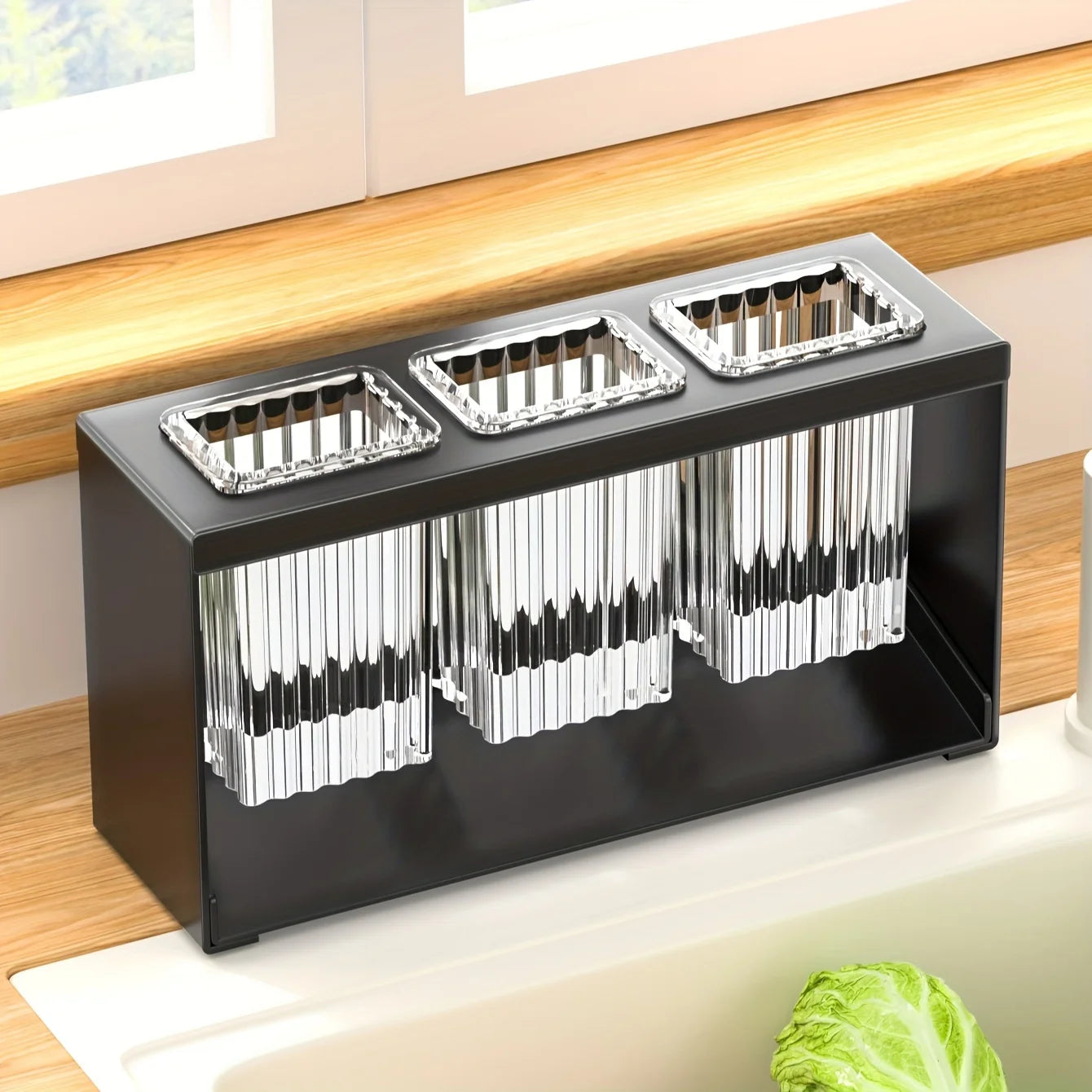 1pc Multifunctional Drain Rack with Built-in Storage Box for Kitchen Utensils Forks Spoons Knives