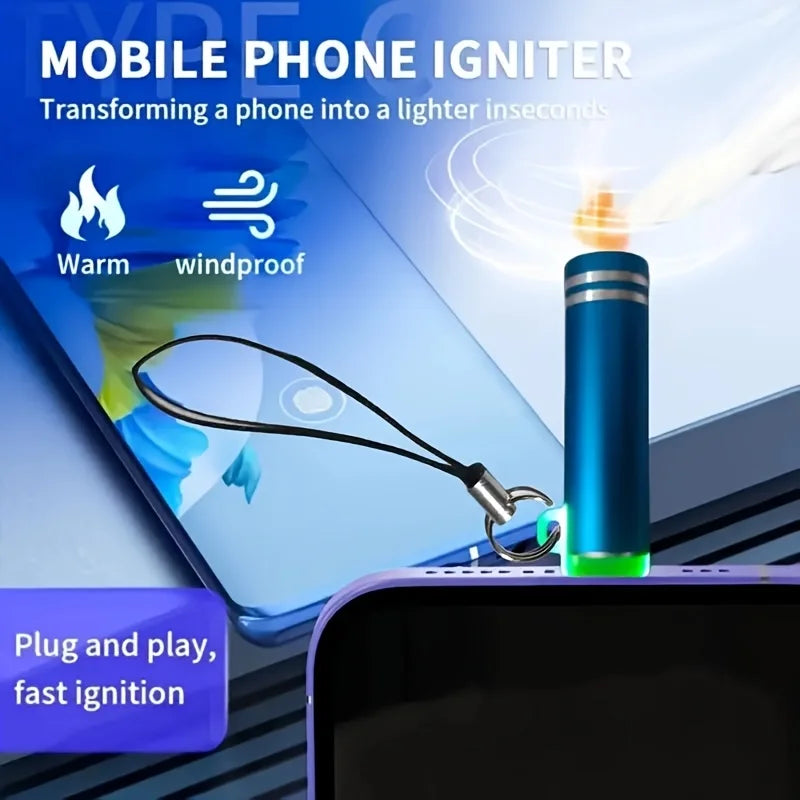 USB C Emergency Lighter, Aluminum Alloy Battery Free Lighter for Camping RV Travel, Phone OTG Powered Auto Off