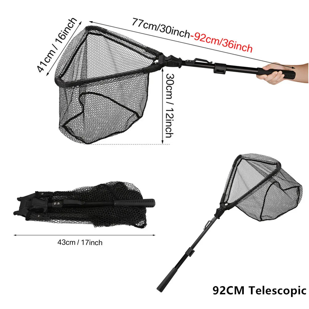 Collapsible Fishing Landing Net with Telescoping Pole Handle Extend to 190cm 100cm 80cm Fishing Net For Saltwater Freshwater