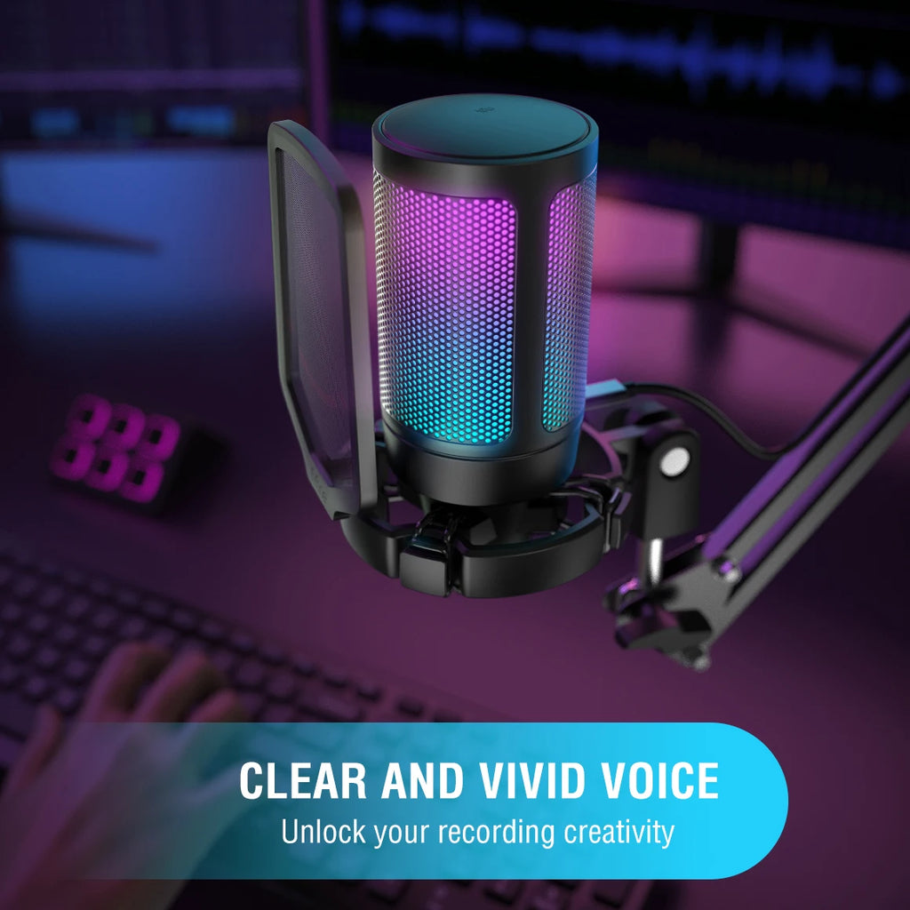 FIFINE Ampligame USB Microphone for Gaming Streaming with Pop Filter Shock Mount&Gain Control,Condenser Mic for PC/MAC