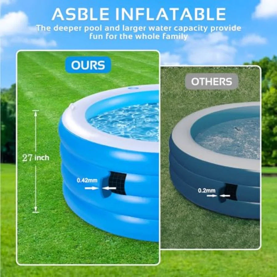 Inflatable Pool with SeatingFour-Tier 72 x 27 Inflatable Swimming Pool with Drink Holder Handles Summer Family Water Park Backy