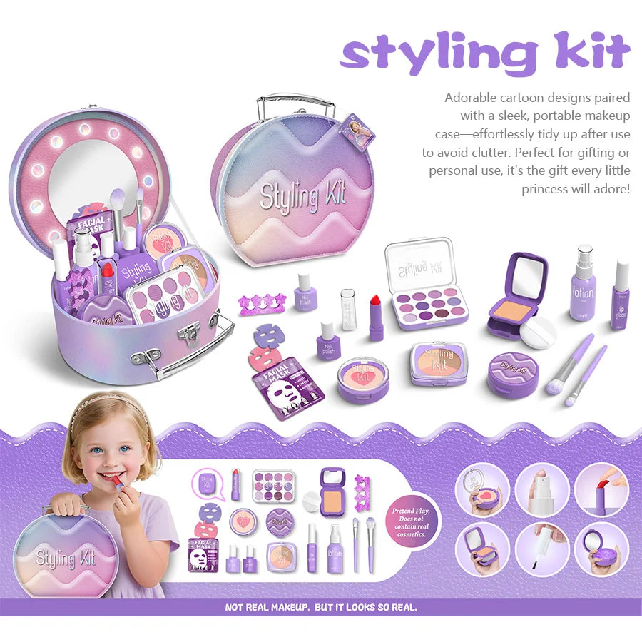 Purple Princess Pretend Makeup Toy Set - Girls' Role Play Gift with Cosmetic Case, Non-Applicable