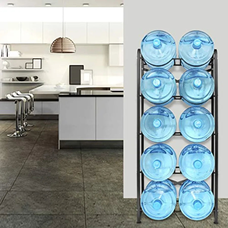 5 Gallon Water Bottle Holder for 10 Bottles 5 Tiers Heavy-Duty Water Cooler Jug Rack with Reinforcement Frame for Kitchen Offic