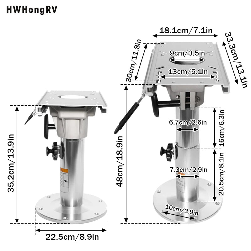 Aluminum Adjustable Height Locking Boat Seat Pedestal with Slide，Boat Chair Base with height adjustable from 13inch to 19 inches