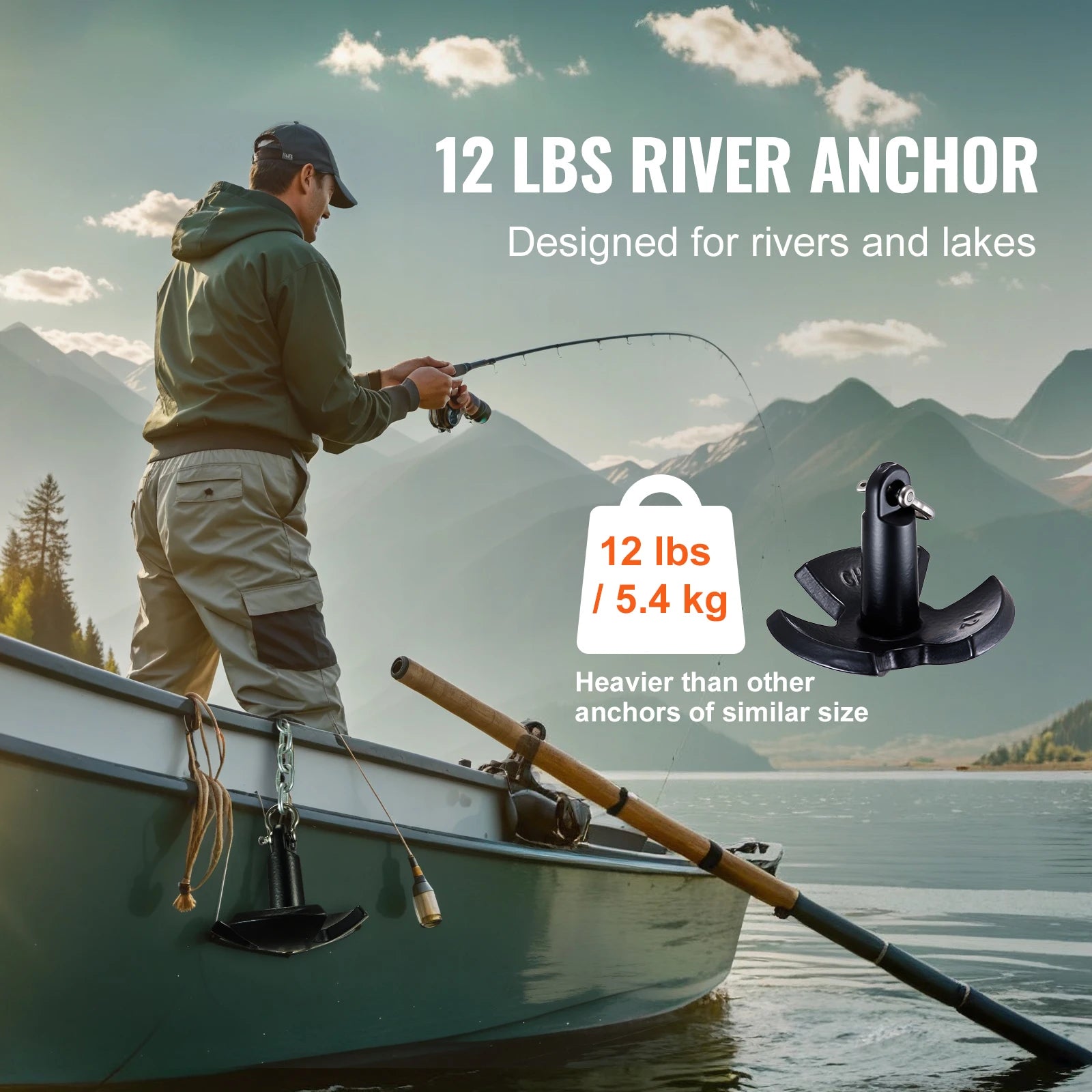 SucceBuy River Anchor 12 lbs Boat Anchor Cast Iron Black Vinyl-Coated with Shackle,  Mushroom Anchor Fit for Boats Up To 10 ft
