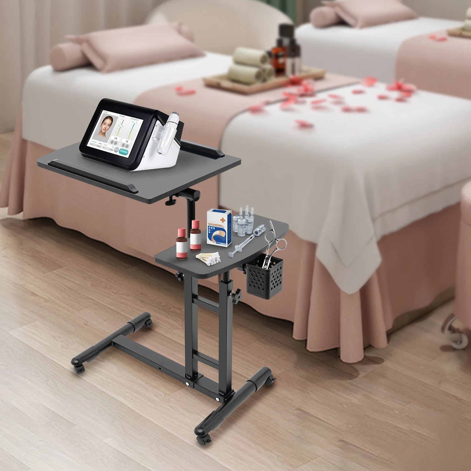 Tattoo Workbench with Adjustable Height, Rolling Cart with Locking Wheels & Dual Tabletop, 27.5LBS Capacity Artist,Salon