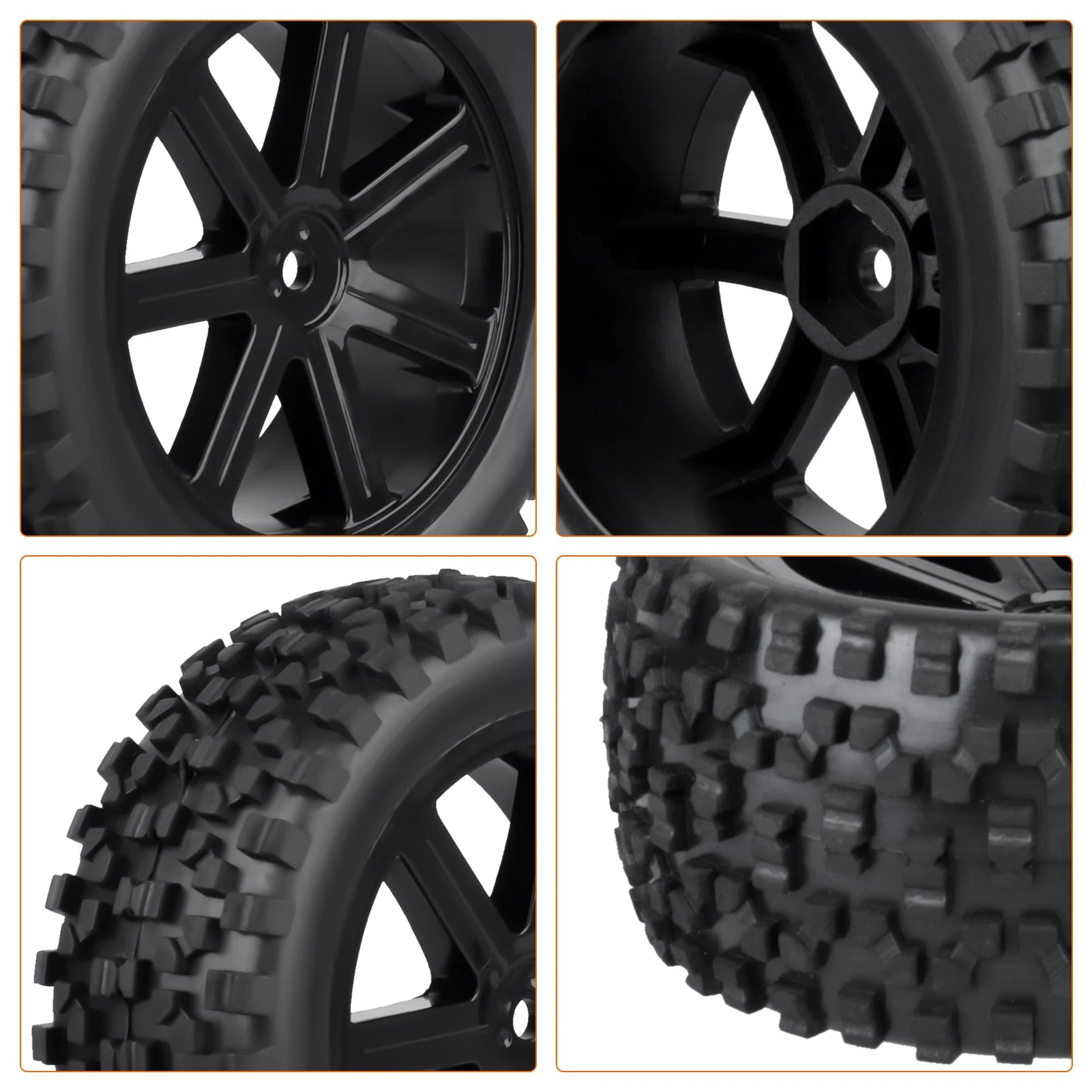 4pcs-Pack HobbyPark Pre-Glued Front & Rear Wheels and Tires Buggy Tyres for 1/10 offroad rc car accessories