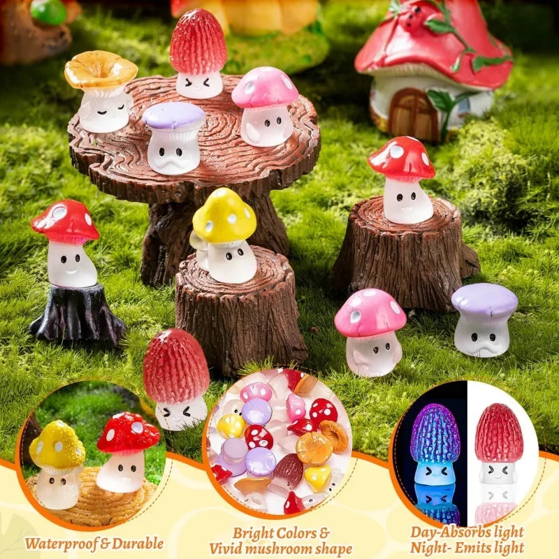 24/48pcs Mini Mushrooms Luminous Cute Tiny Mushroom Figurine for Fairy Garden Terrarium Accessories Decor Micro Landscape Craft