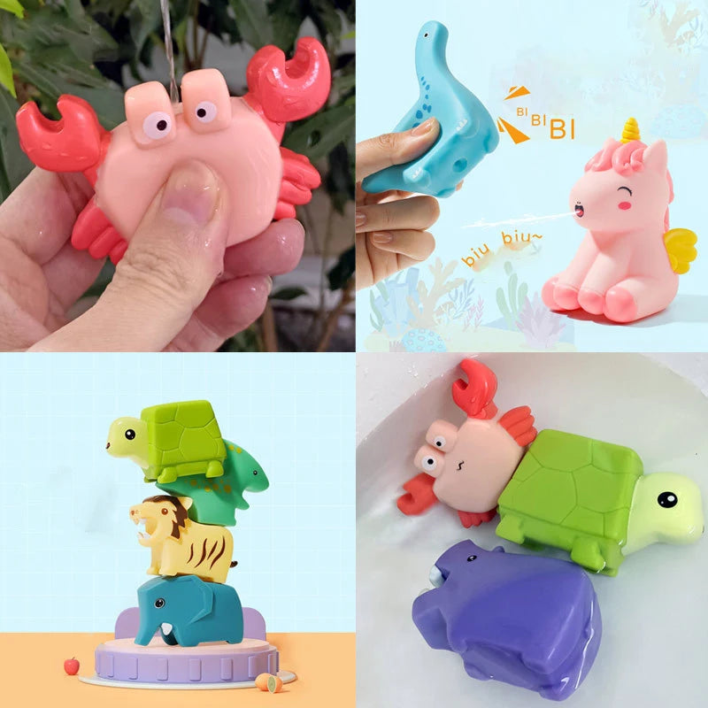 Baby Dinosaur Bath Toys for Toddler Infant Water Spraying Squeeze-sounding Dabbling Toy Floating Animals Kids Bathtub Pool Toys
