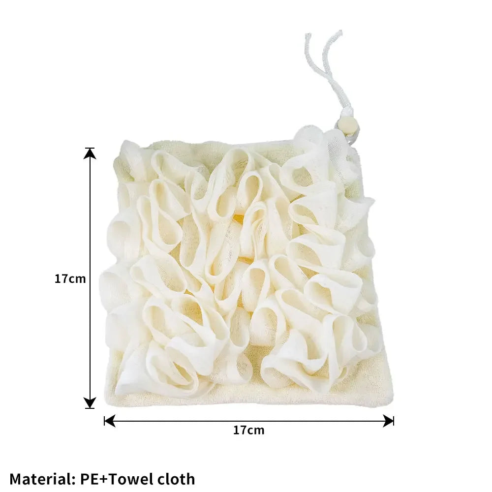 Two-in-one Bath Towel Can Put Soap Bath Ball Portable Double-sided Bath Flowers Skin Care Exfoliation Body Scrub Containers