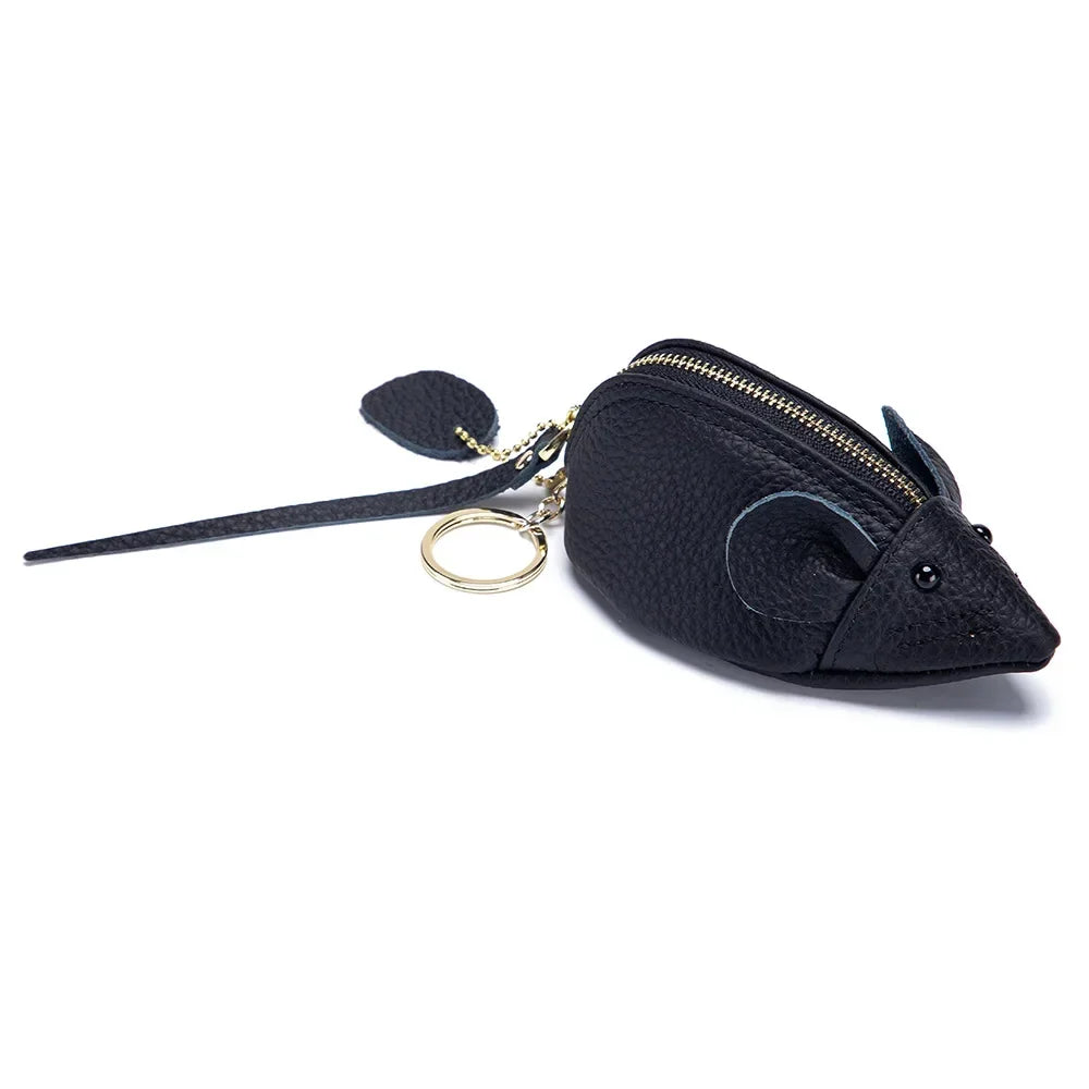 A8077 Cute Animal Design Lady Lipstick Bag Fashion Key Case Wallet Full Grain Cow Leather Vivid Lovely Mini Mouse Shape Purse