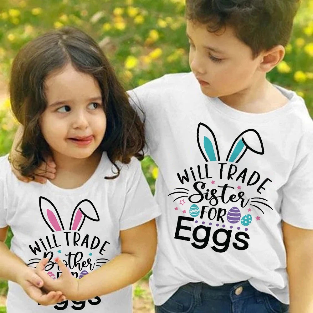 Camiseta de Pascua para Niños | Diseño Conejo | Hermanos a Juego