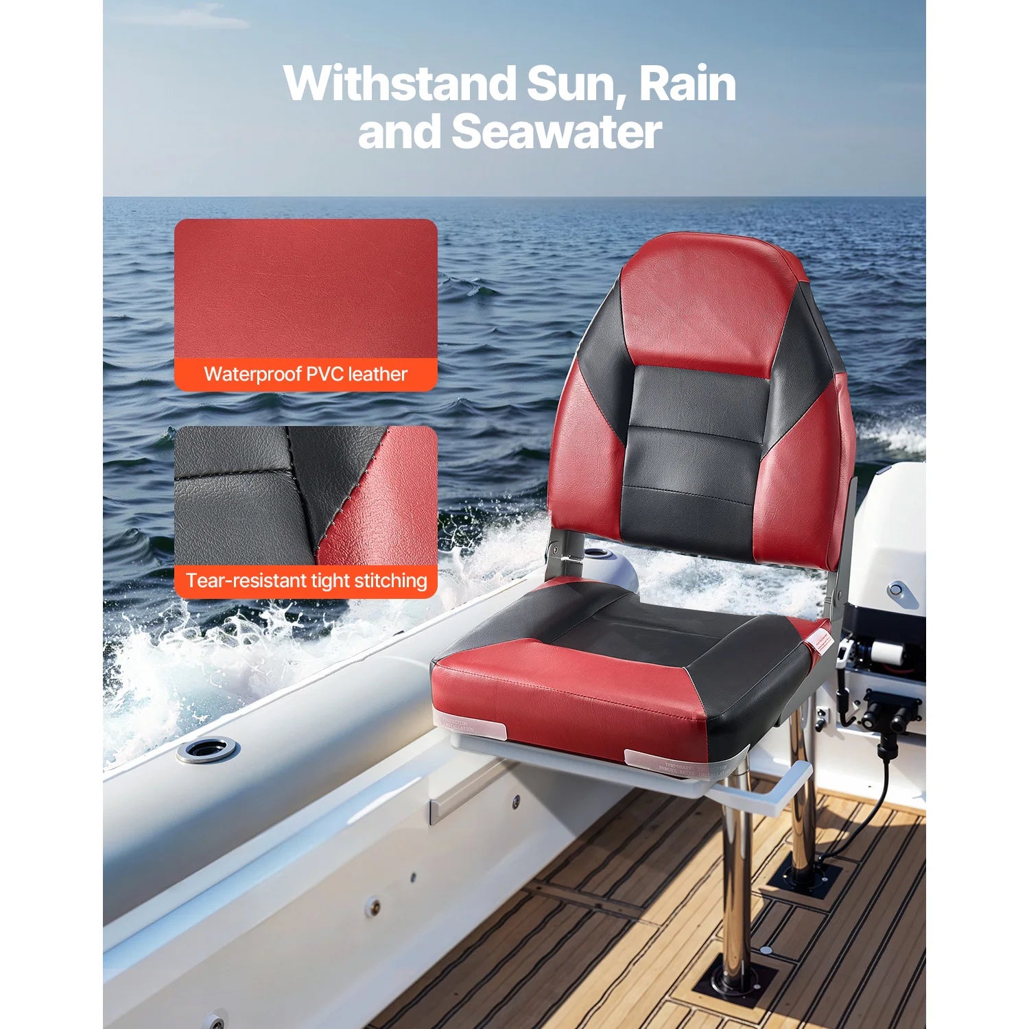 SucceBuy Boat Seat High Backrest Folding Fishing Boat Seat with Aluminum Alloy Hinges Flip Up Boat Seat for Boats, Yachts, Ships