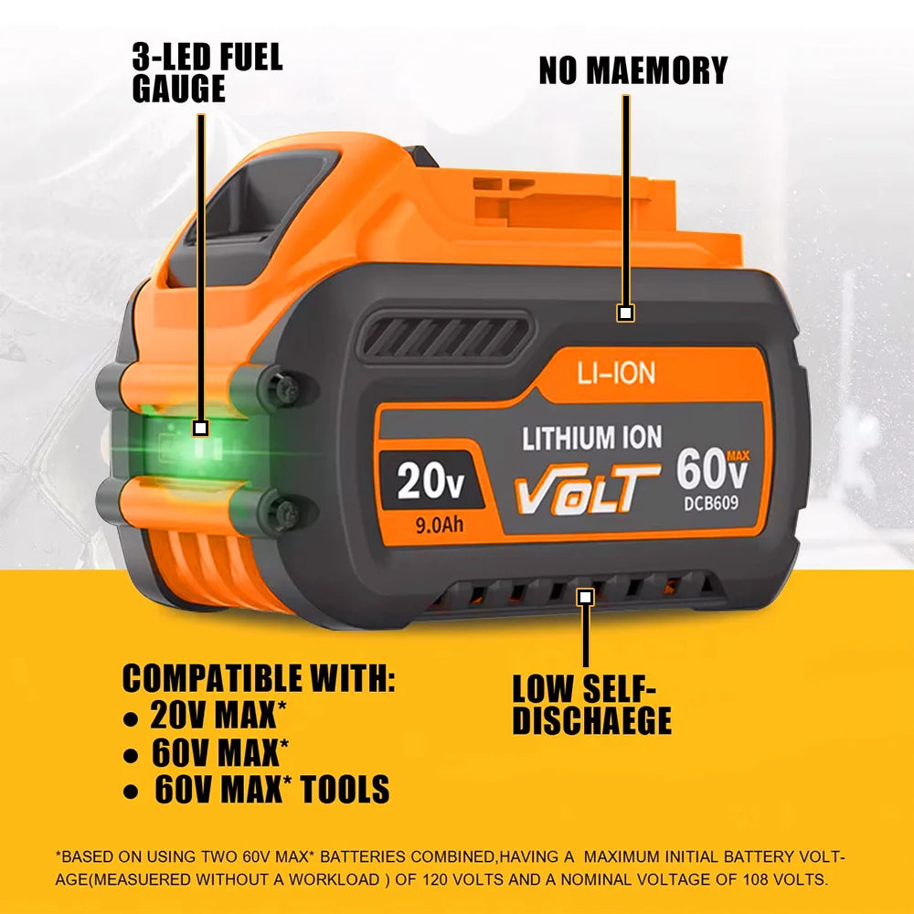 For Dewalt DCB609 20v 60v Max Flexvolt 9ah Lithium-ion Battery 21700 Rechargeable For Dewalt DCB606 DCB200 DCB182 Replacement