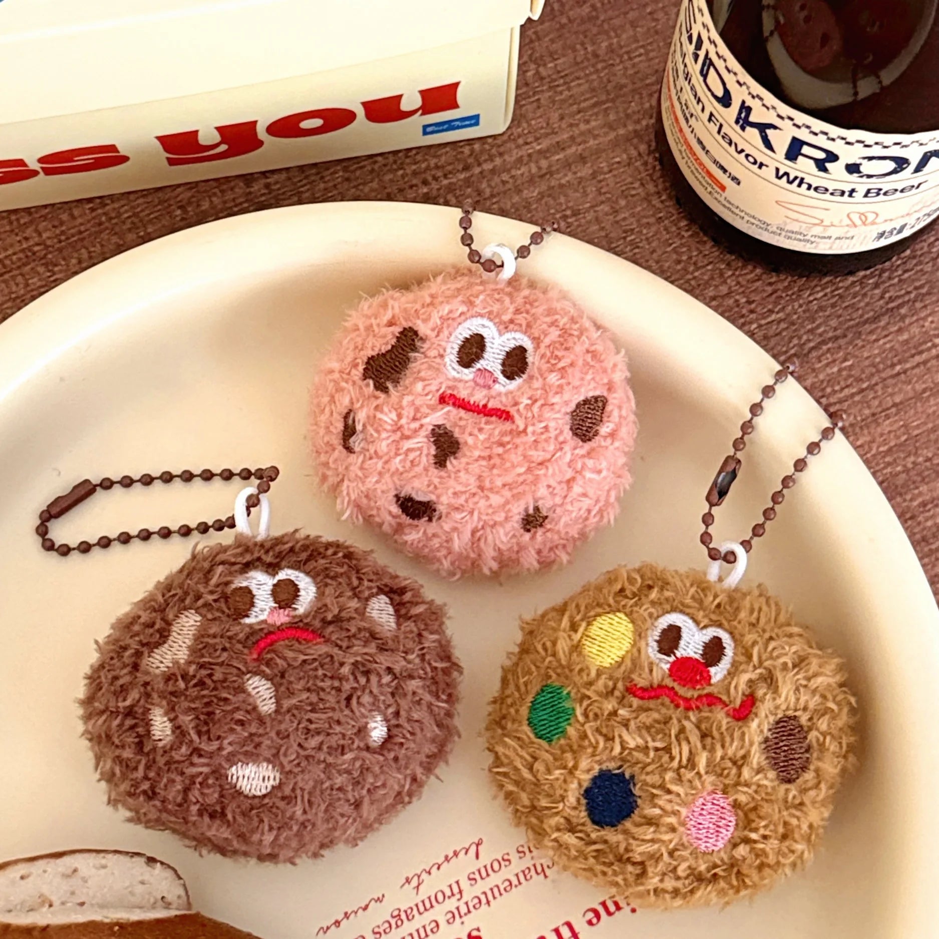 1/4 Pcs Cookie Plush Pendant Cute And Funny Food Doll Cartoon Accessories Keychain Small Pendant